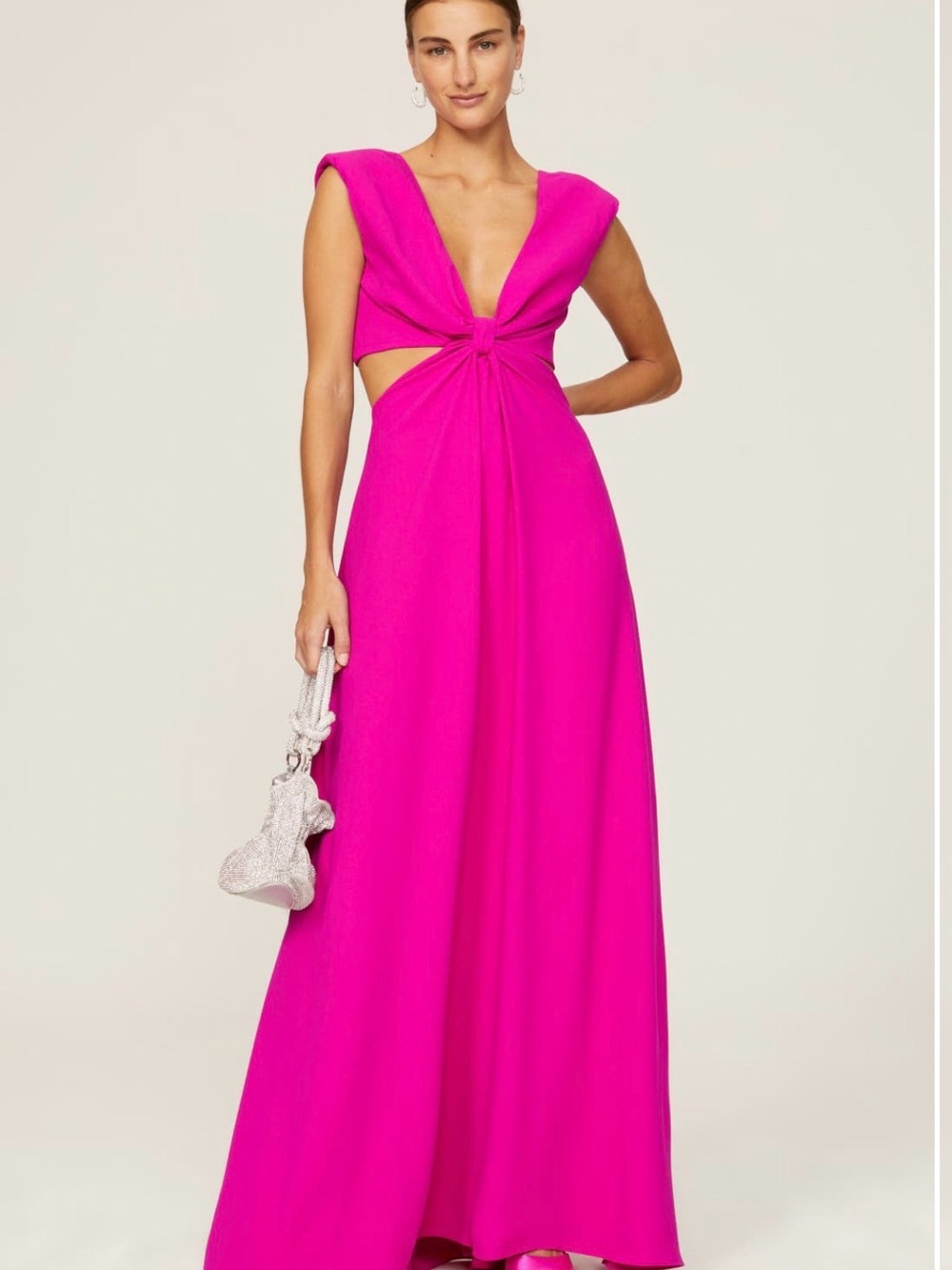 Monique Lhuillier Hot Pink Knot-Front Maxi Dress